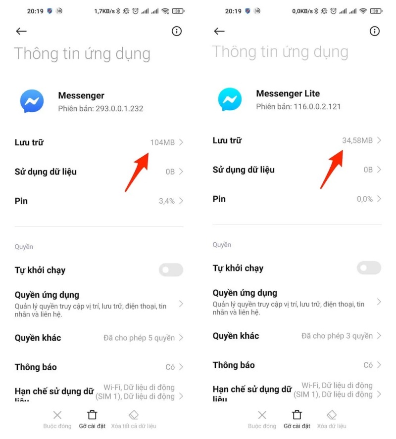 Dung lượng siêu nhẹ