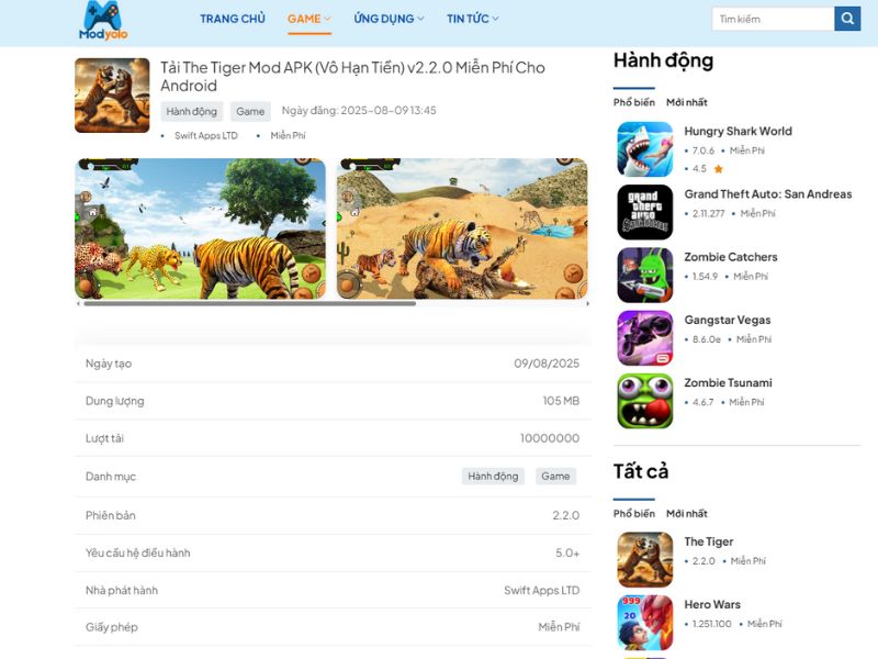 Hướng Dẫn Tải Và Cài Đặt The Tiger Mod APK